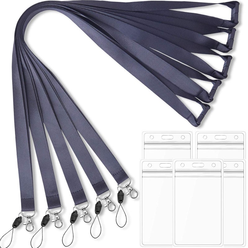 Foshine Lanyard with ID Badge Holder Black Breakaway Lanyards for ID Badges Keys Women Men Cruise Neck Office Waterproof 5 Pack - Image 3